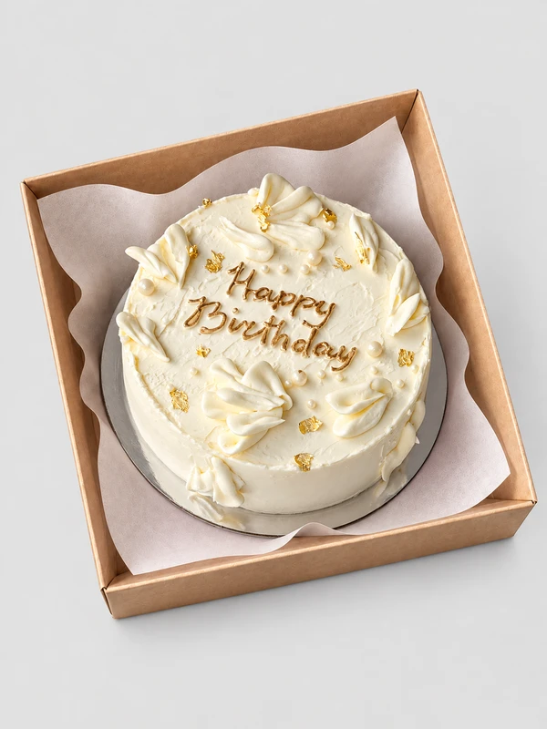 Бенто - торт "Happy B'day золотые надписи" — Бенто-торт с дизайном как на фото.